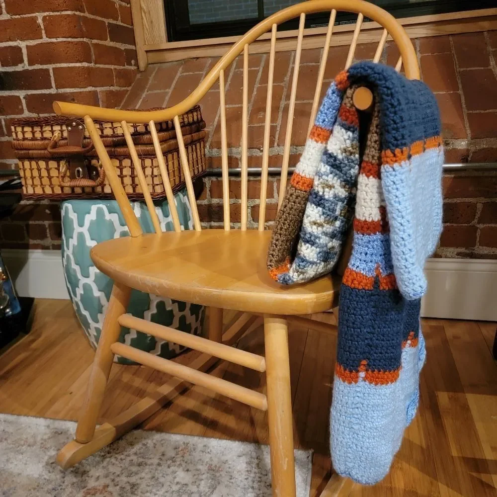 Vintage Granny Crochet Afghan Throw baby Blanket Handmade Multi Color Striped